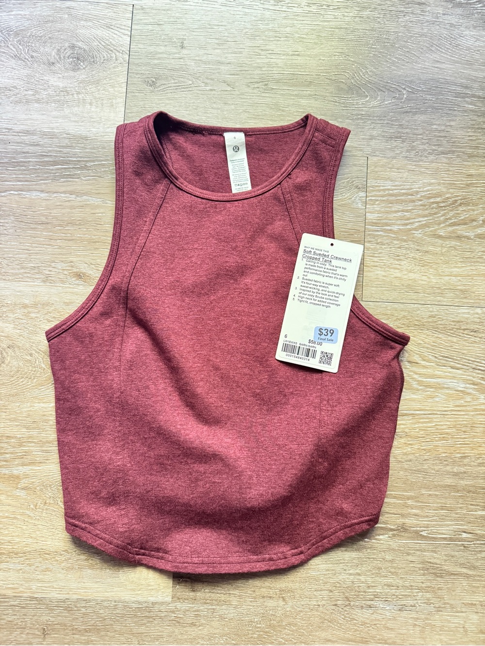 Lululemon Soft Sueded Crewneck Cropped Tank Top
Garnet / Garnet